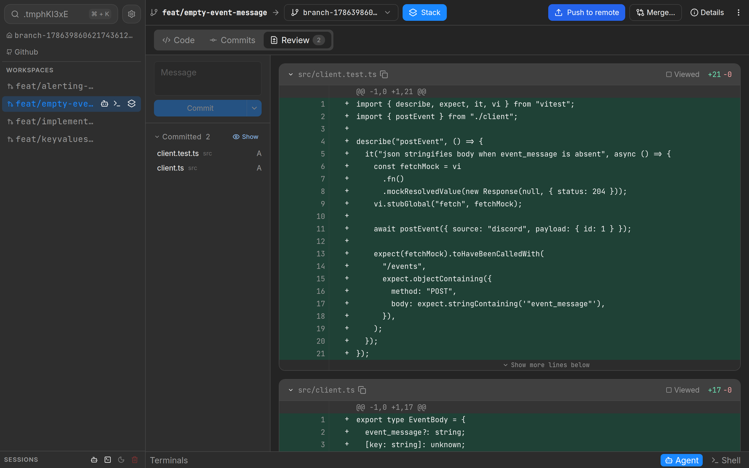 Treq code review screenshot showing comments sent to Claude